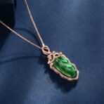 Jadeite Necklace With Gold Inlaid Branches And Jade Leaves - Image 5