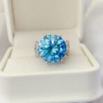 10 Karat Blue Moissanite Luxury Full Diamond Female Ring - Image 5