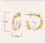 Cute Little White Rabbit Wheat Ear Earrings - Image 2