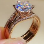18K Gold Two-in-one Mosonite For Women's Matching Ring - Image 6