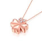 18K gold necklace lucky clover Rose Gold Diamond Pendant gold color custom female bone chain shop - Image 3