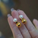 Pearl And Small Gold Ball Combined With Gold Earrings - Image 5