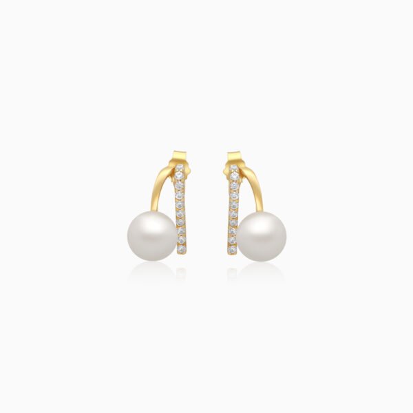 Danah Yellow Gold Earrings 18 Karat With Pearls And Zircon Stones