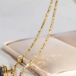18K Gold Necklace Bungee Laser Bead Wave Bead Chain - Image 5
