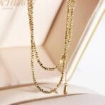 18K Gold Necklace Bungee Laser Bead Wave Bead Chain - Image 3