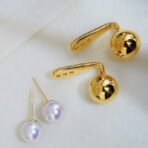 Pearl And Small Gold Ball Combined With Gold Earrings - Image 3