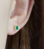 18K Gold Afghan Panjihill Sugar Tower Emerald Stud Earrings