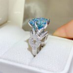 10 Karat Blue Moissanite Luxury Full Diamond Female Ring - Image 2