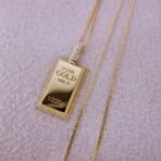 Au750 Gold Gold Bar Natural Diamond Pendant Necklace - Image 3