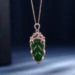 Jadeite Necklace With Gold Inlaid Branches And Jade Leaves - Image 2