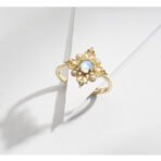 Vintage Openwork Pearl Ring Natural Moonstone - Image 5