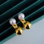 Pearl And Small Gold Ball Combined With Gold Earrings - Image 4