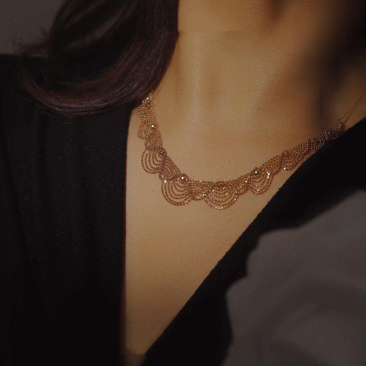 c8682233-0832-4f85-bc86-43a60734e200.jpg Women's Fashion 18k Gold Lace Necklace - Image 1