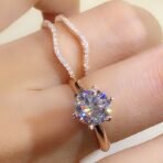 18K Gold Two-in-one Mosonite For Women's Matching Ring - Image 2