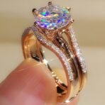 18K Gold Two-in-one Mosonite For Women's Matching Ring - Image 4