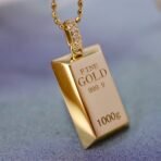 Au750 Gold Gold Bar Natural Diamond Pendant Necklace - Image 6